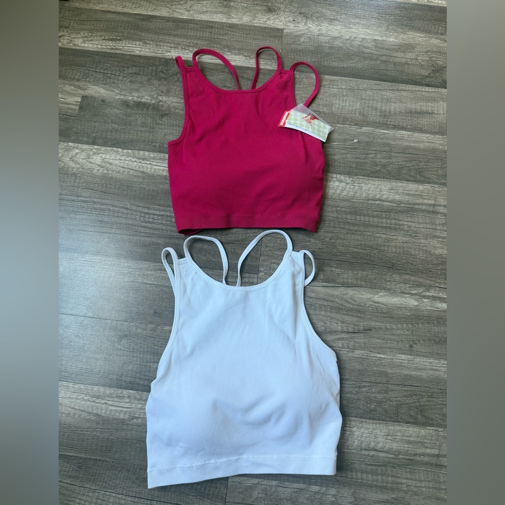Women's Fuchsia and White Ribbed Crop Tops
